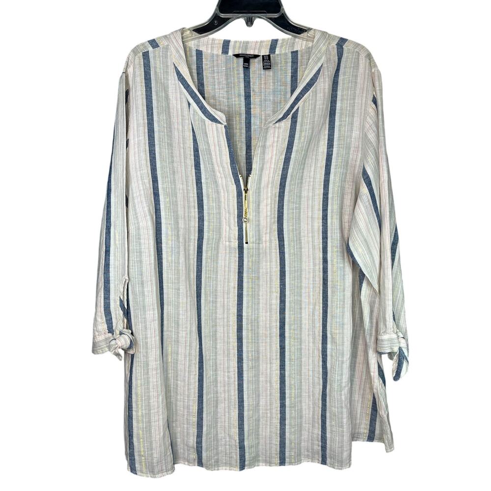 Ellen Tracy linen blend pullover tunic top with metallic thread, size 3X, EUC